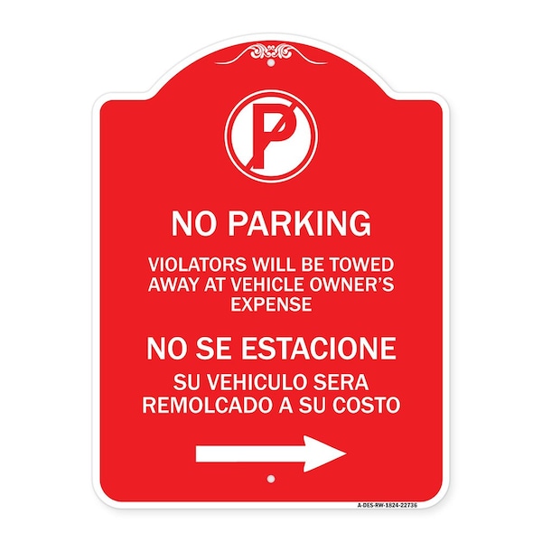 Signmission Violators Will Be Towed Away at Vehicle Owners Expense No Se Estacione Su Vehiculo, RW-1824-22736 A-DES-RW-1824-22736 - main